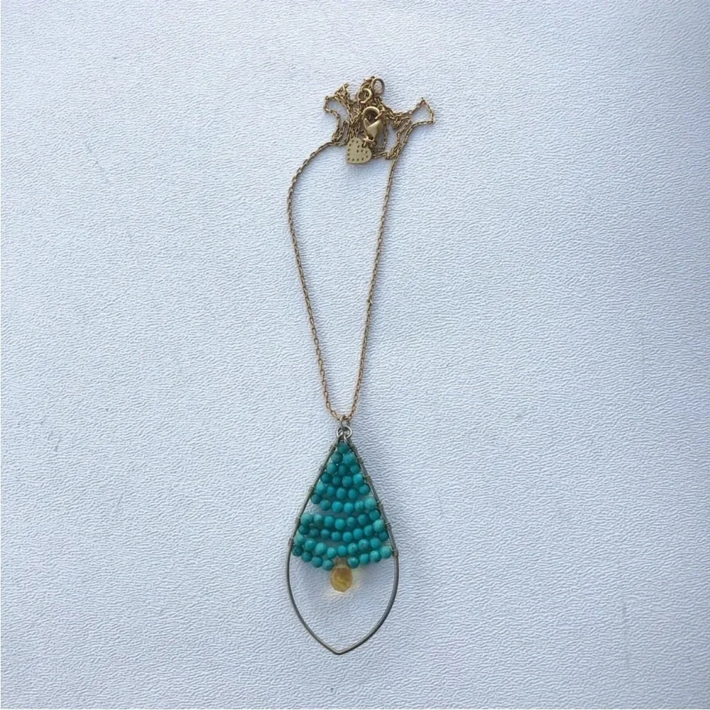 Stella And Dot Gold Tone Turquoise Small Beaded Necklace